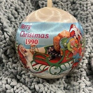 Vintage Mark Alvin Merry Christmas 1984 Santa Sleigh w Elves Christmas Ornamen